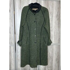 Dakini Long Jacket Coat Size XL Button Front Pockets Artsy Lagenlook Green